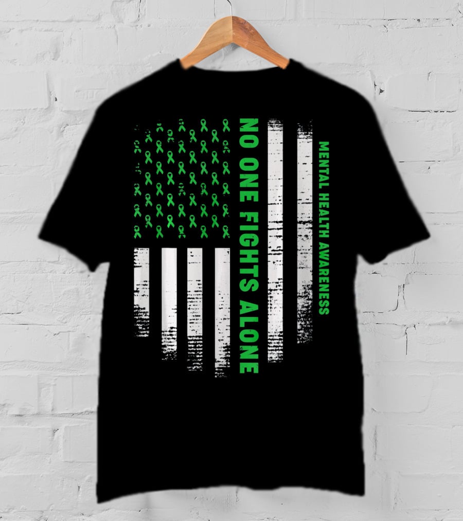 No One Fights Alone USA Flag Mental Health Awareness T-Shirt