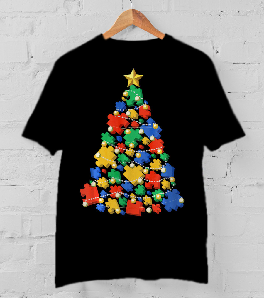 Christmas Autism Puzzle Tree Autism Awareness T-Shirt