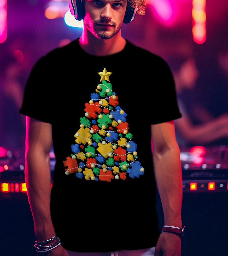 Christmas Autism Puzzle Tree Autism Awareness T-Shirt