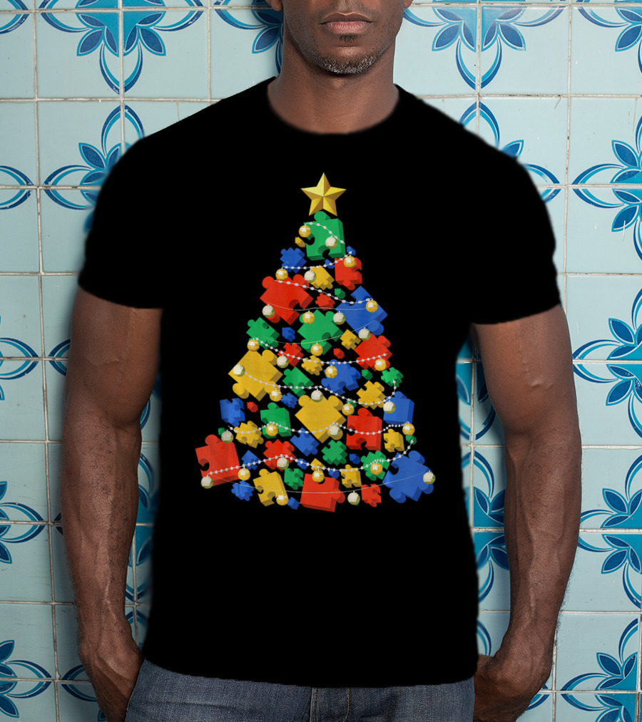Christmas Autism Puzzle Tree Autism Awareness T-Shirt