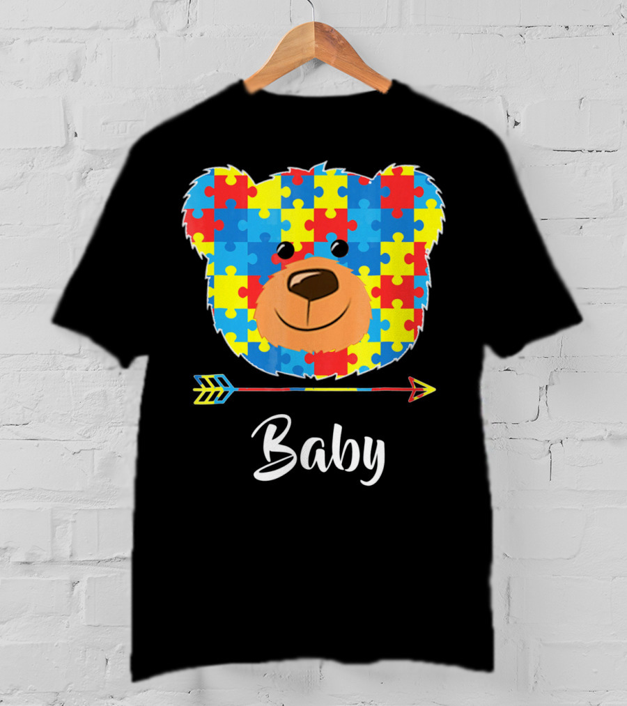 Baby Bear Autism Awareness Puzzle Pattern Cute Face T-Shirt