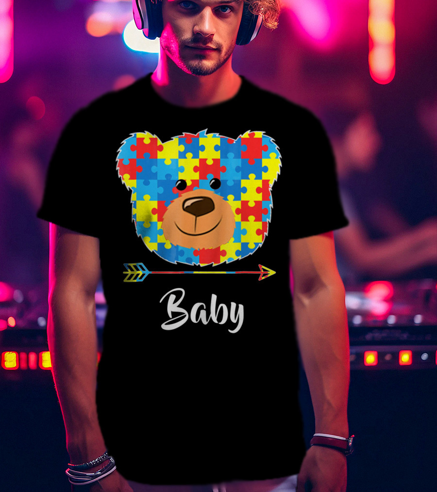 Baby Bear Autism Awareness Puzzle Pattern Cute Face T-Shirt