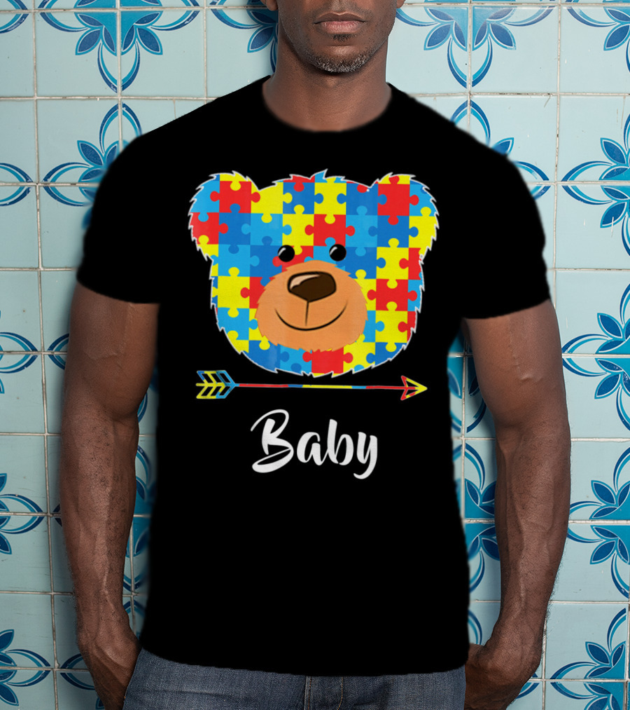 Baby Bear Autism Awareness Puzzle Pattern Cute Face T-Shirt