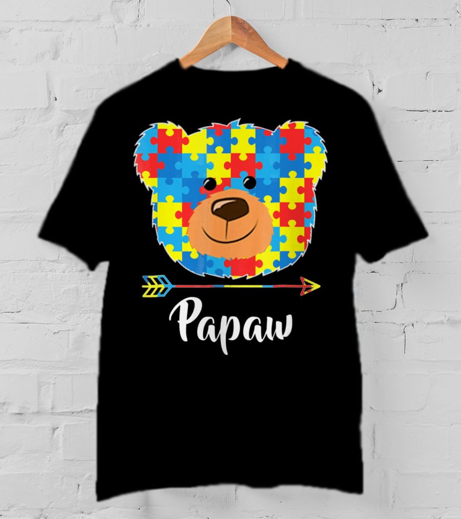 Papaw Bear Puzzle Face Autism Awareness T-Shirt