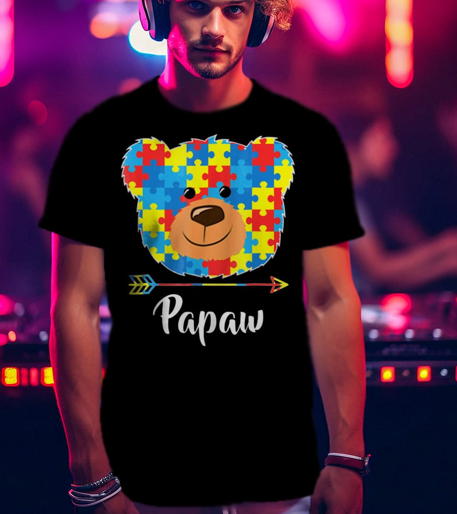 Papaw Bear Puzzle Face Autism Awareness T-Shirt