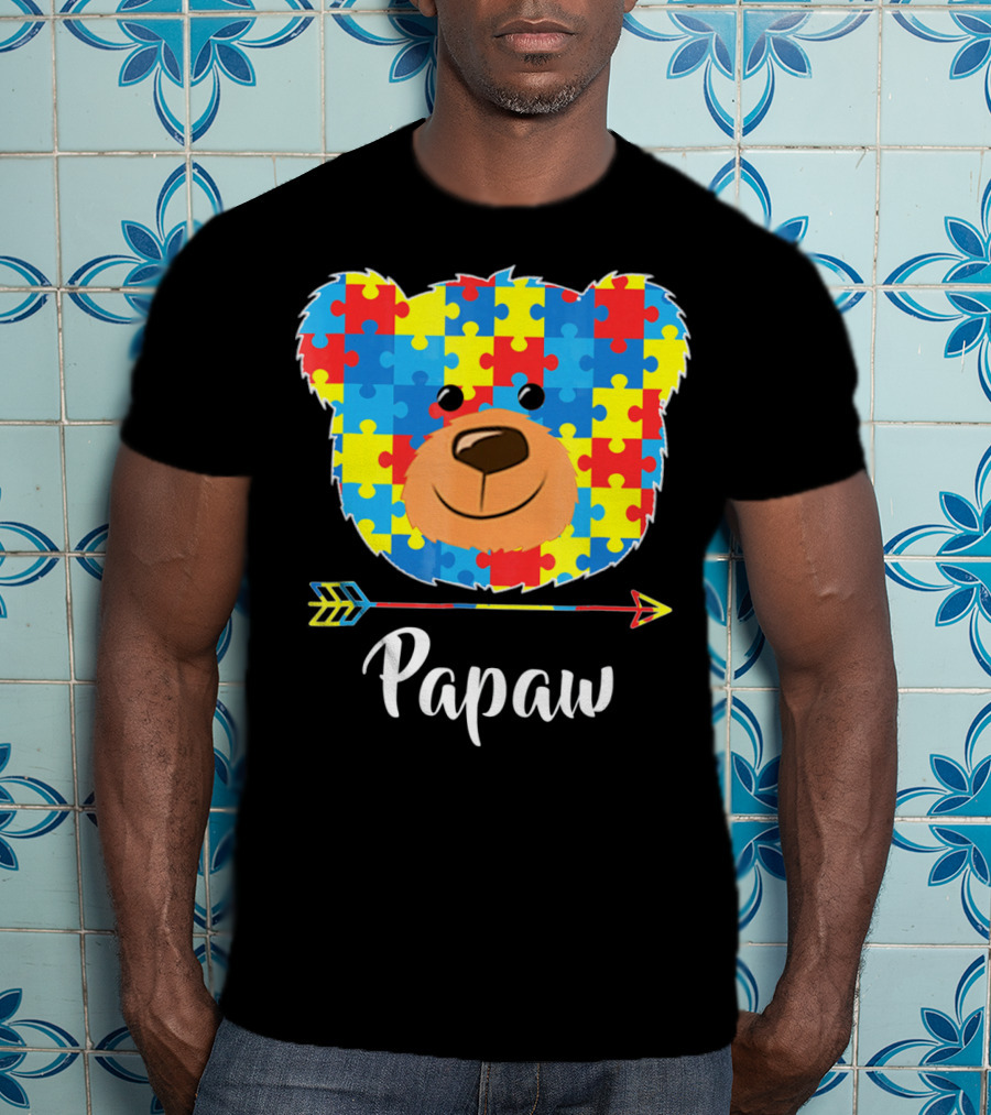 Papaw Bear Puzzle Face Autism Awareness T-Shirt