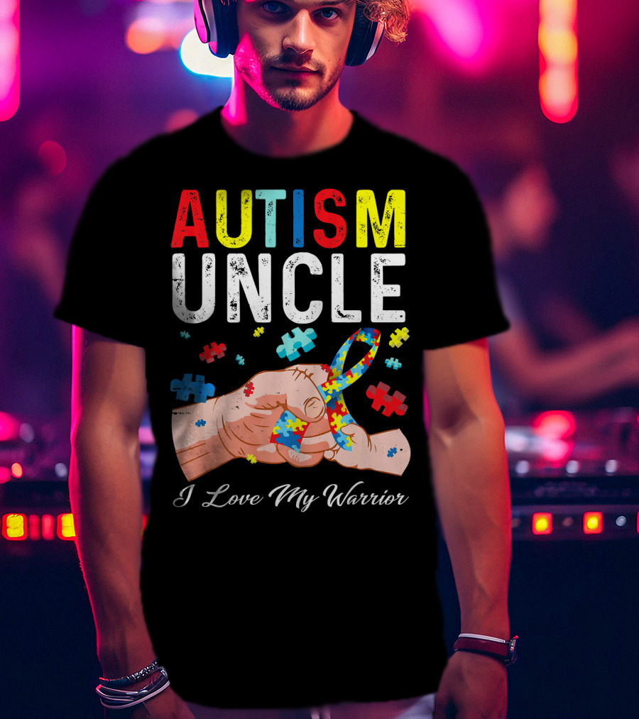 Autism Uncle I Love My Warrior Autism Awareness Puzzle T-Shirt