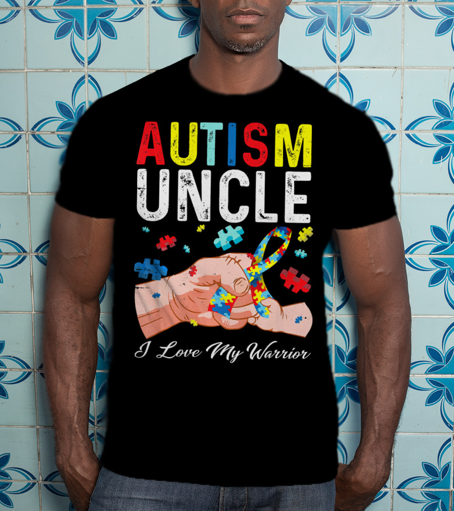 Autism Uncle I Love My Warrior Autism Awareness Puzzle T-Shirt
