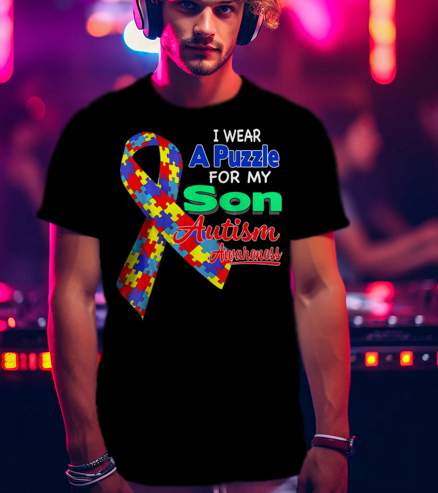 I Wear A Puzzle For My Son Autism Awareness T-Shirt