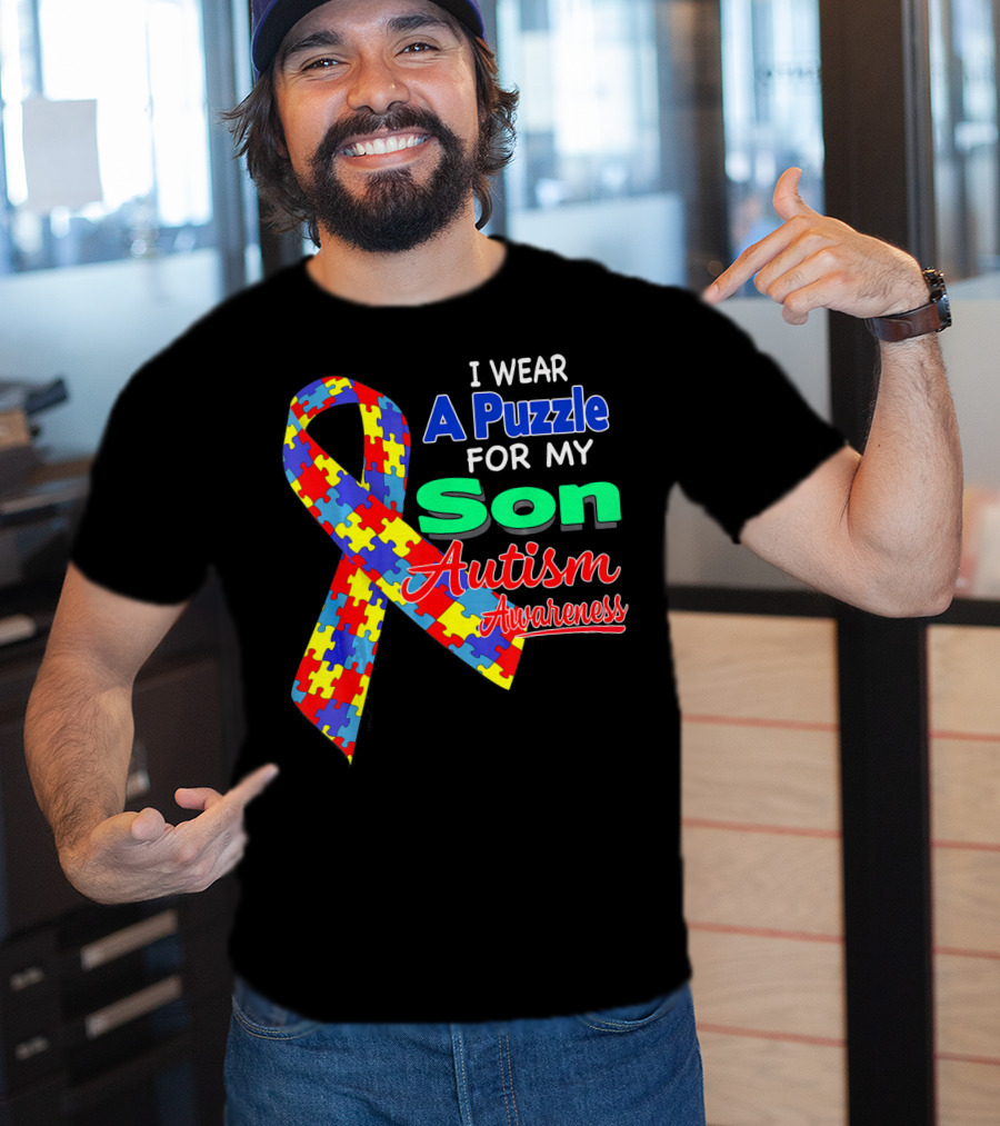 I Wear A Puzzle For My Son Autism Awareness T-Shirt