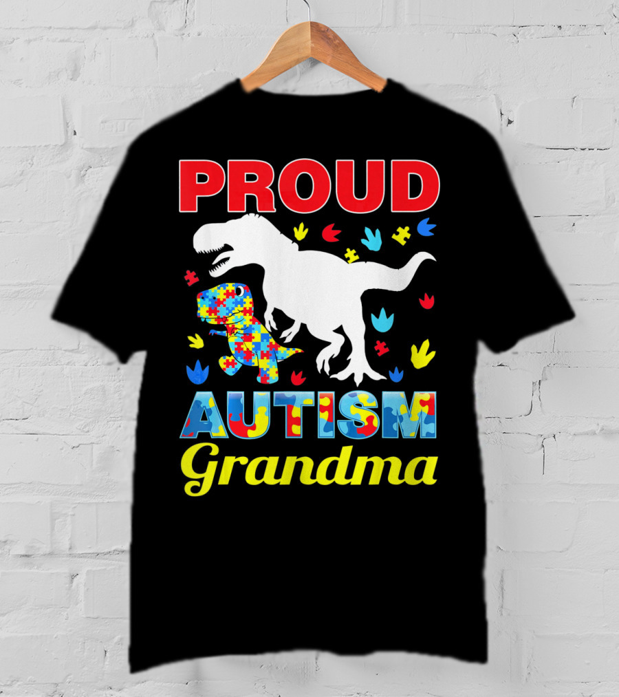 Proud Autism Grandma Dinosaur Puzzle T-Shirt