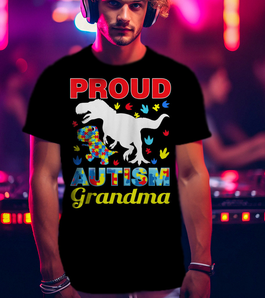 Proud Autism Grandma Dinosaur Puzzle T-Shirt