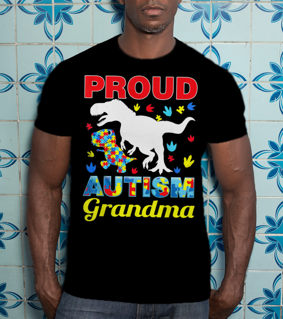 Proud Autism Grandma Dinosaur Puzzle T-Shirt