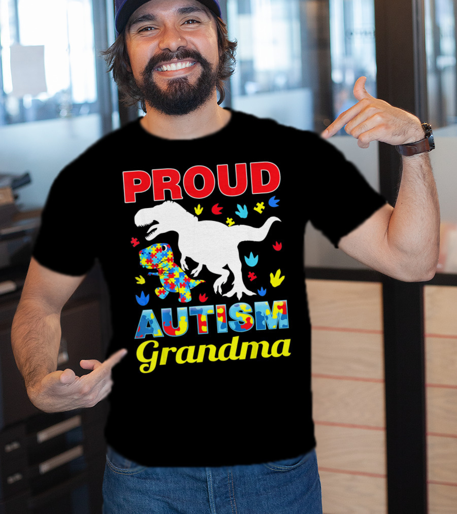 Proud Autism Grandma Dinosaur Puzzle T-Shirt