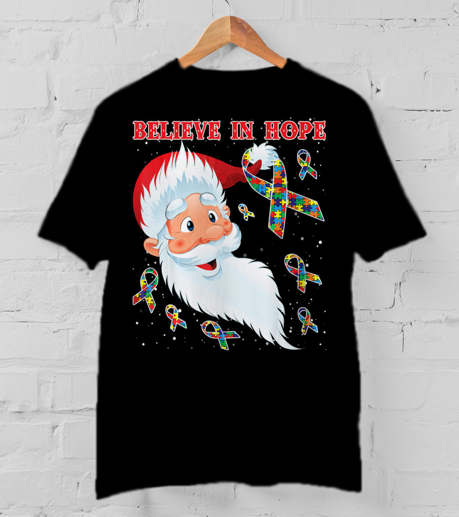 Believe In Hope Funny Santa Moon Autism Awareness T-Shirt