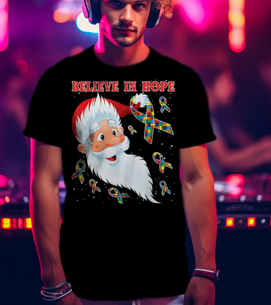 Believe In Hope Funny Santa Moon Autism Awareness T-Shirt