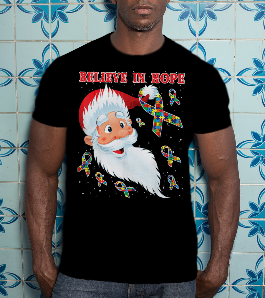 Believe In Hope Funny Santa Moon Autism Awareness T-Shirt