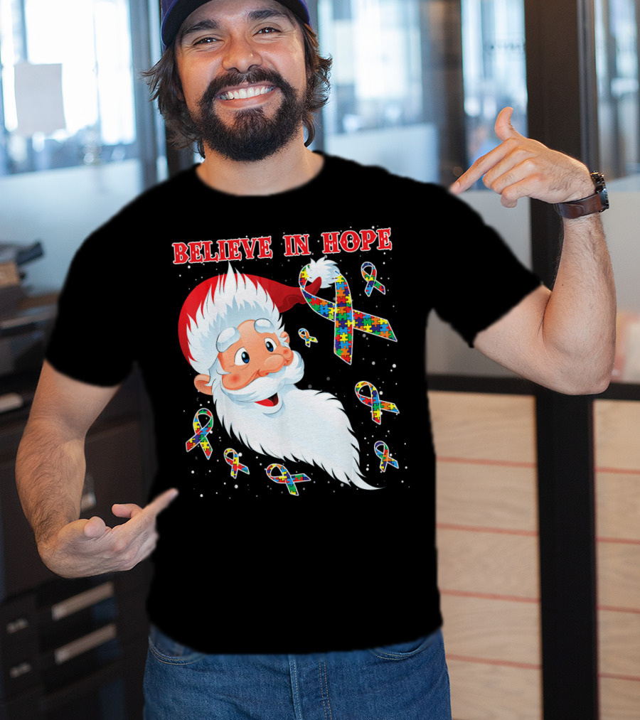 Believe In Hope Funny Santa Moon Autism Awareness T-Shirt
