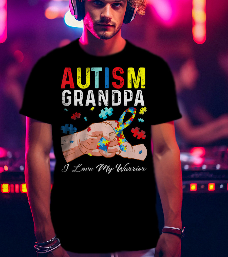 Autism Grandpa I Love My Warrior Puzzle T-Shirt