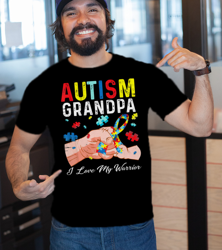 Autism Grandpa I Love My Warrior Puzzle T-Shirt