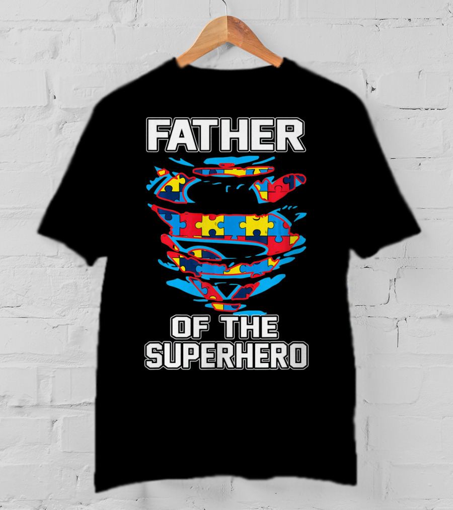 Father Of The Superhero Autism Awareness Puzzle T-Shirt