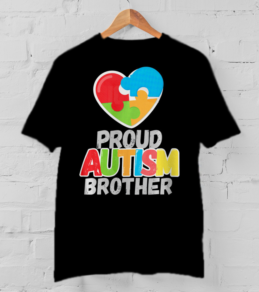 Proud Autism Brother Heart Puzzle Autism Awareness T-Shirt
