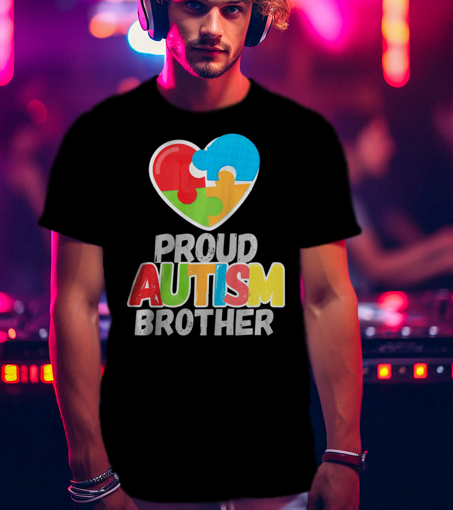 Proud Autism Brother Heart Puzzle Autism Awareness T-Shirt