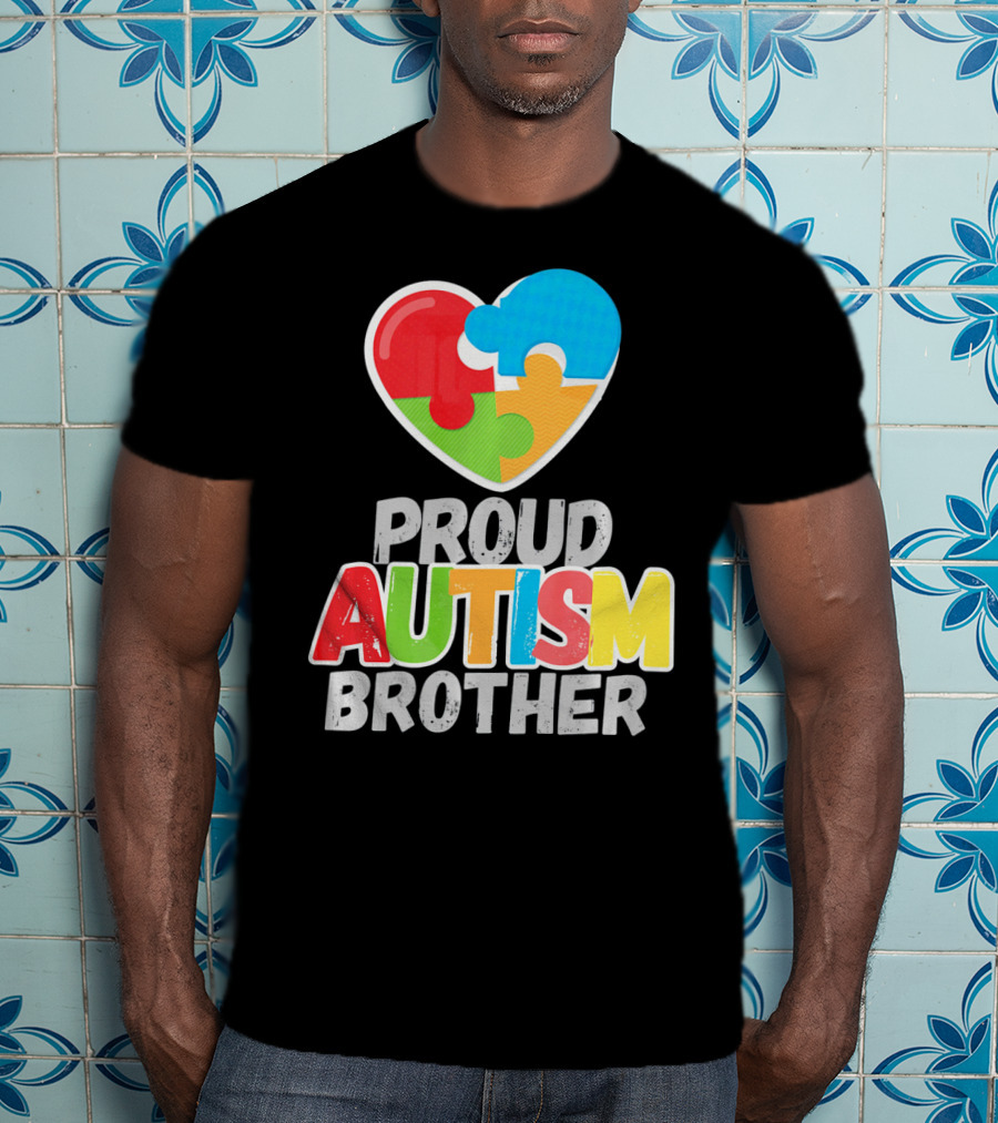 Proud Autism Brother Heart Puzzle Autism Awareness T-Shirt