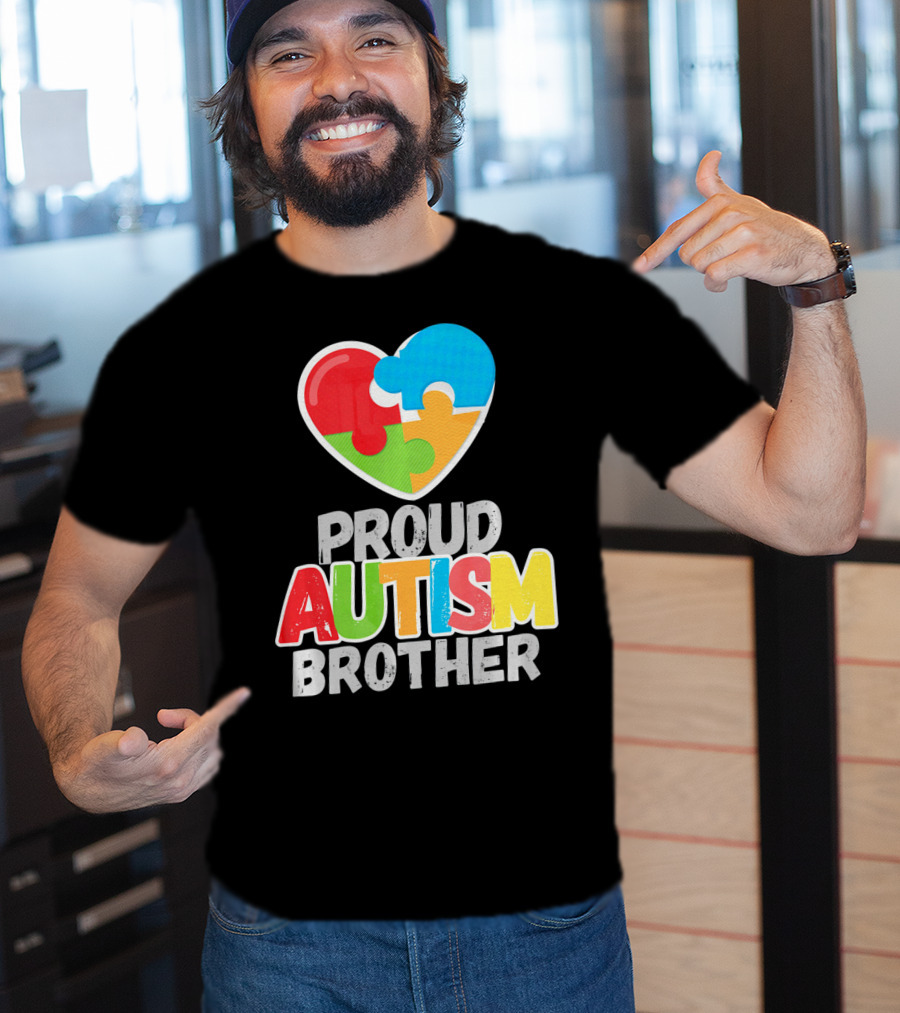 Proud Autism Brother Heart Puzzle Autism Awareness T-Shirt