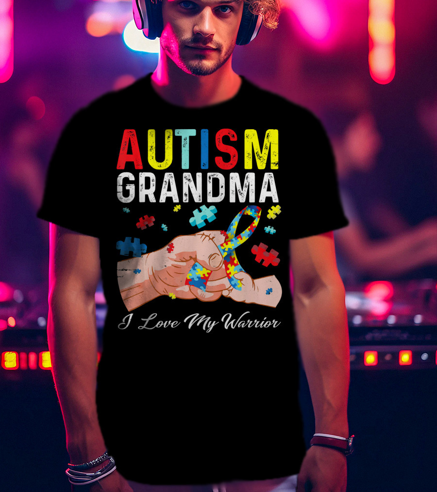 Autism Grandma I Love My Warrior Puzzle T-Shirt