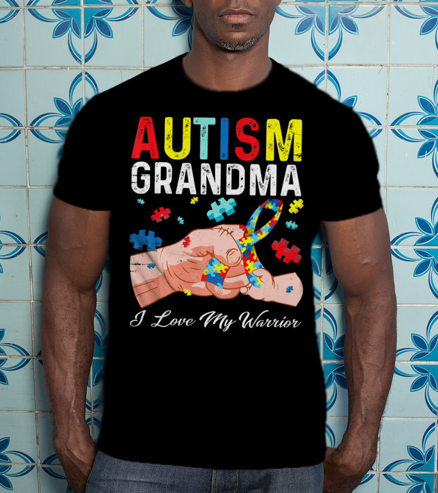 Autism Grandma I Love My Warrior Puzzle T-Shirt