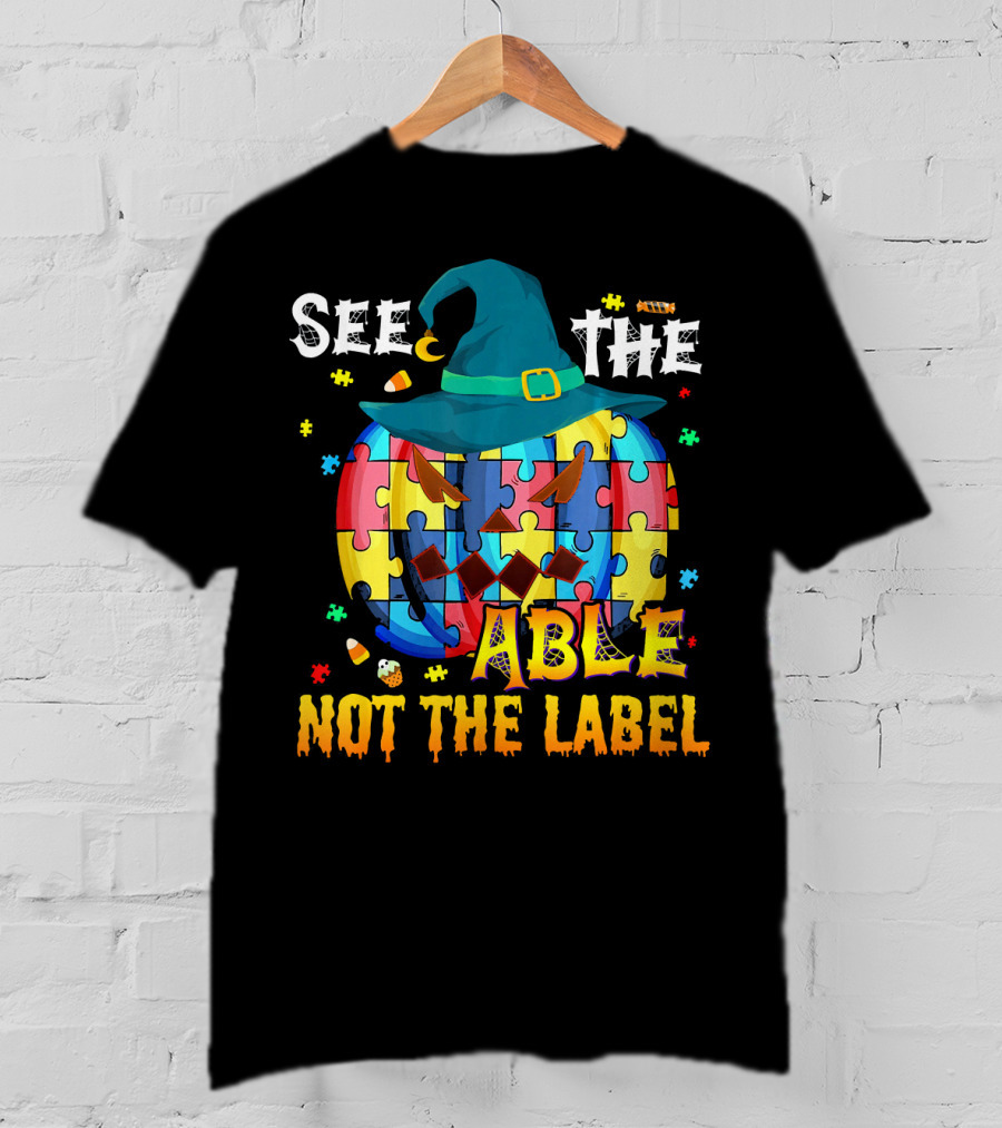 See The Able Not The Label Autism Awareness Halloween Puzzle Pumpkin T-Shirt