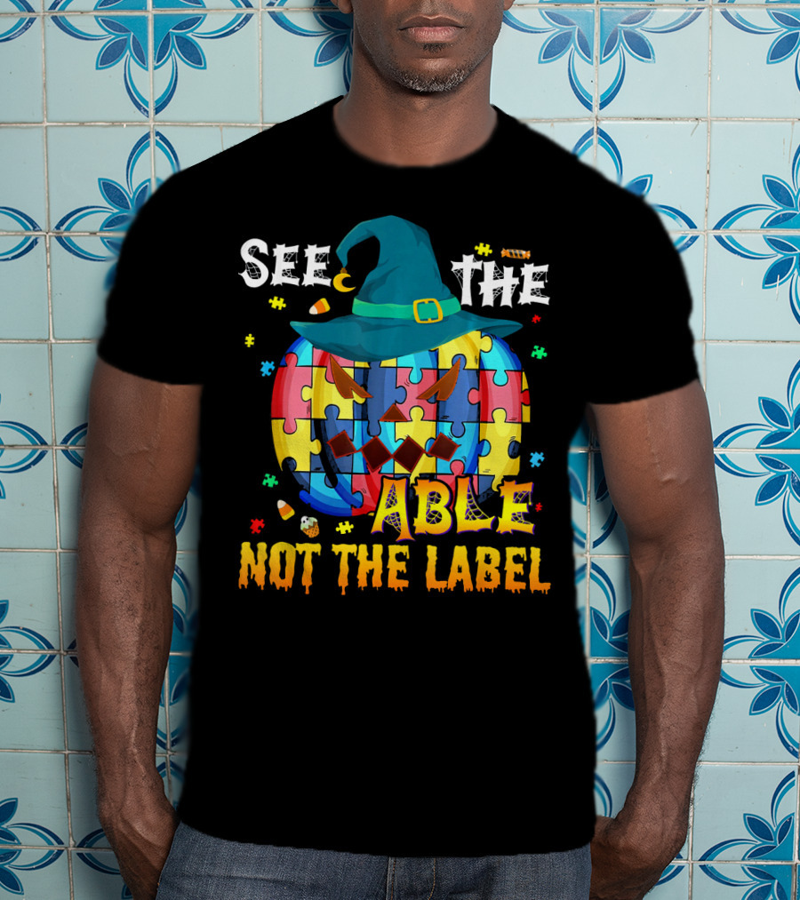 See The Able Not The Label Autism Awareness Halloween Puzzle Pumpkin T-Shirt
