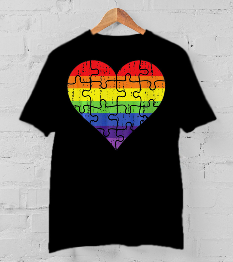 Autism Awareness Rainbow Puzzle Heart T-Shirt