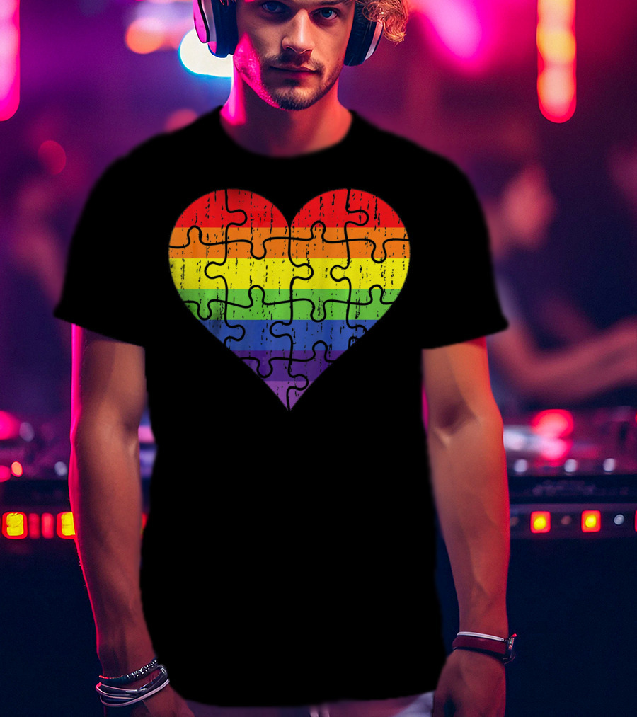 Autism Awareness Rainbow Puzzle Heart T-Shirt