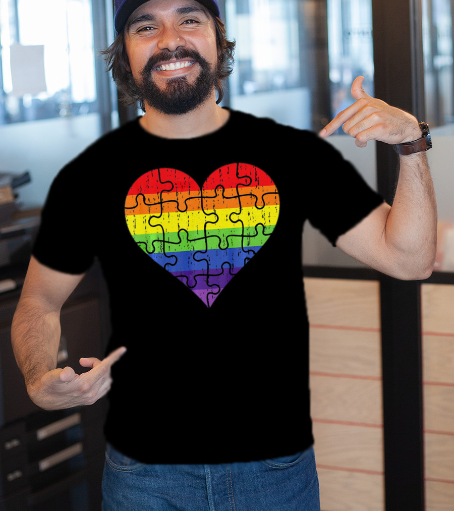 Autism Awareness Rainbow Puzzle Heart T-Shirt