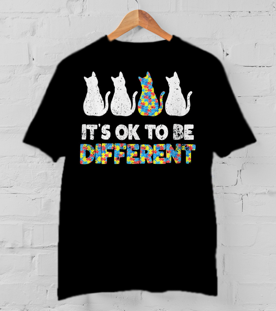 Autism Awareness Day Cat It's OK To Be Different T-Shirt