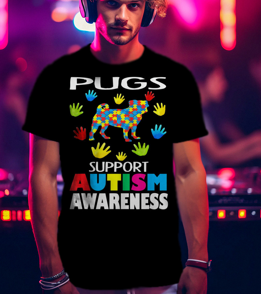 Pugs Support Autism Awareness Puzzle Handprints T-Shirt