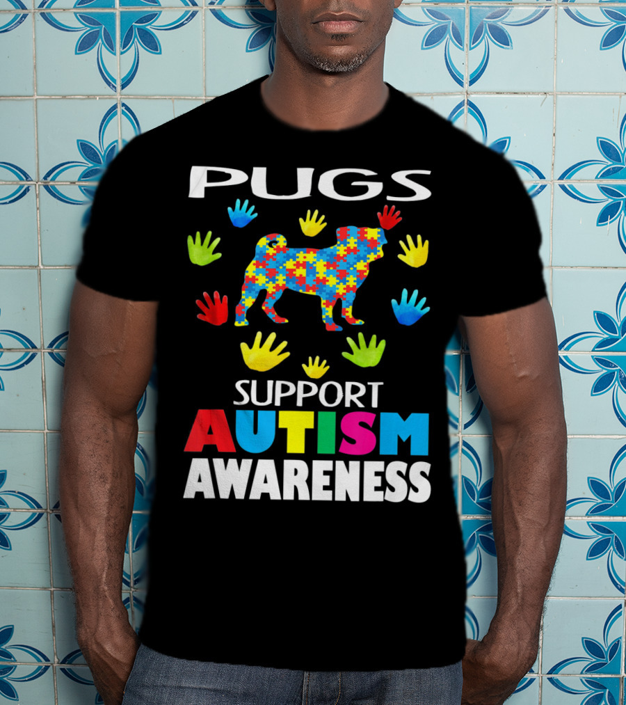 Pugs Support Autism Awareness Puzzle Handprints T-Shirt