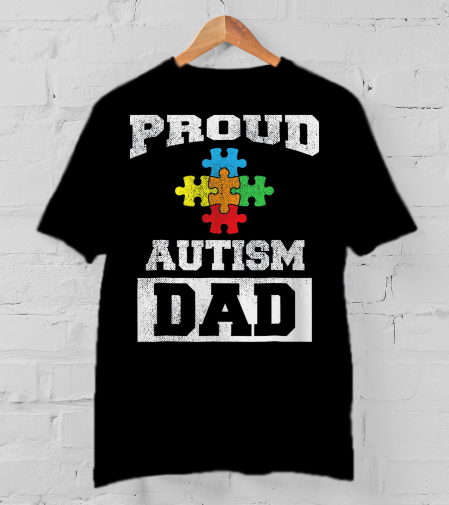 Proud Autism Dad Puzzle Piece Autism Awareness T-Shirt