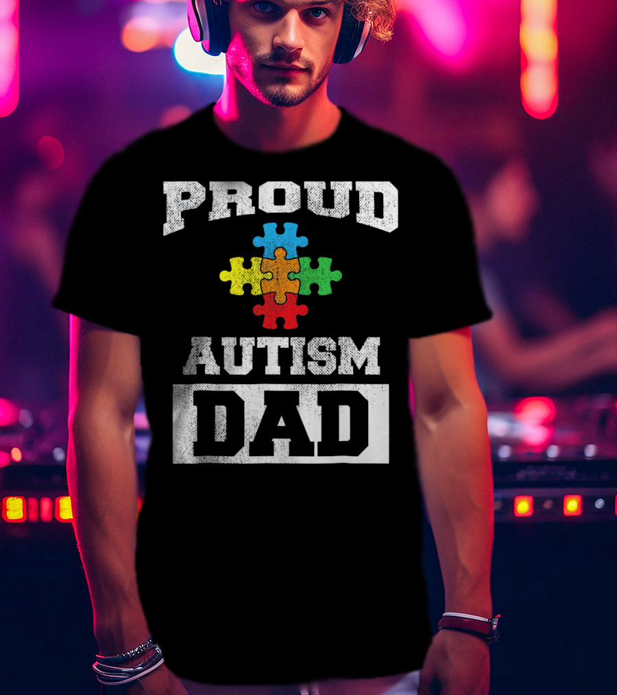Proud Autism Dad Puzzle Piece Autism Awareness T-Shirt
