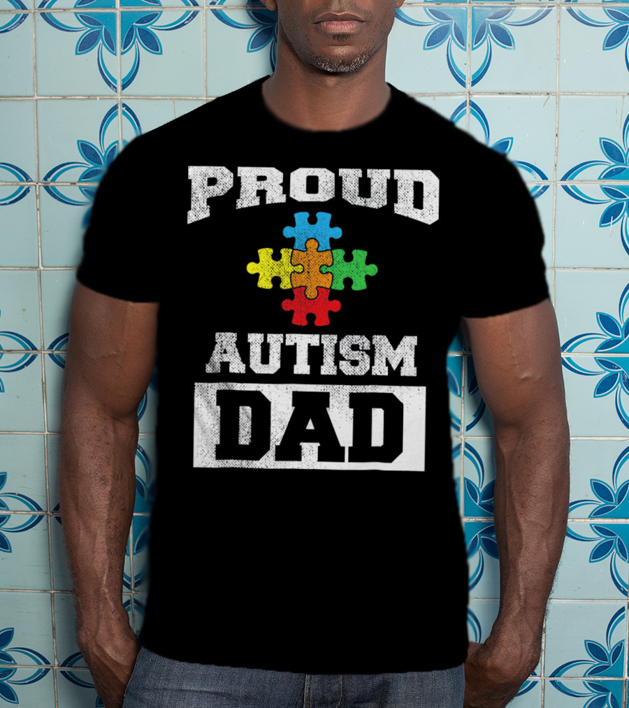 Proud Autism Dad Puzzle Piece Autism Awareness T-Shirt