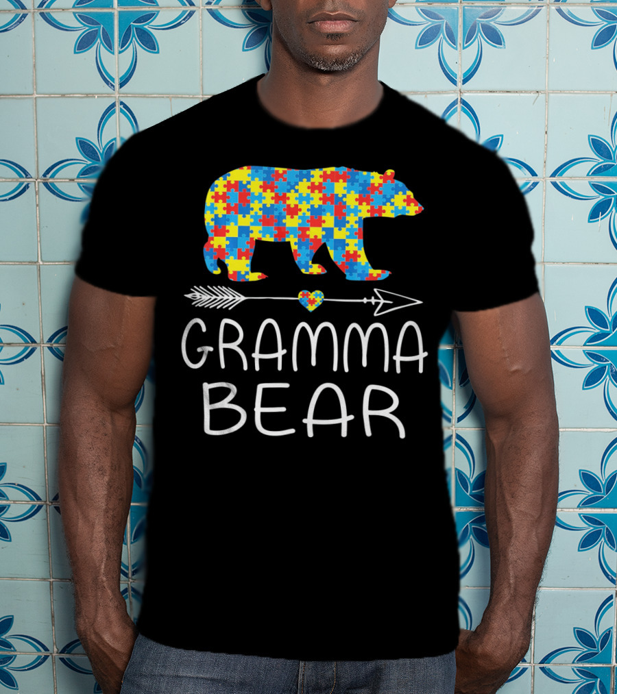 Gramma Bear Autism Awareness Puzzle Bear T-Shirt