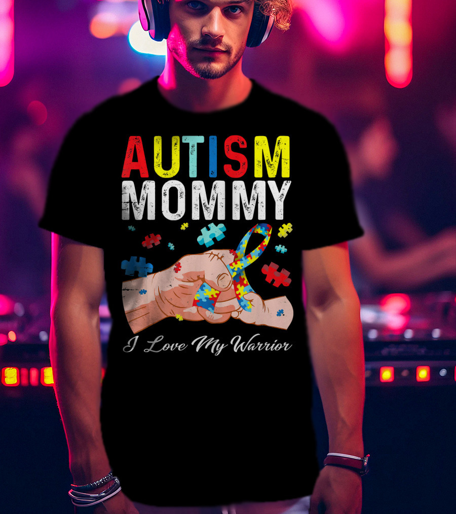 Autism Mommy I Love My Warrior Puzzle T-Shirt