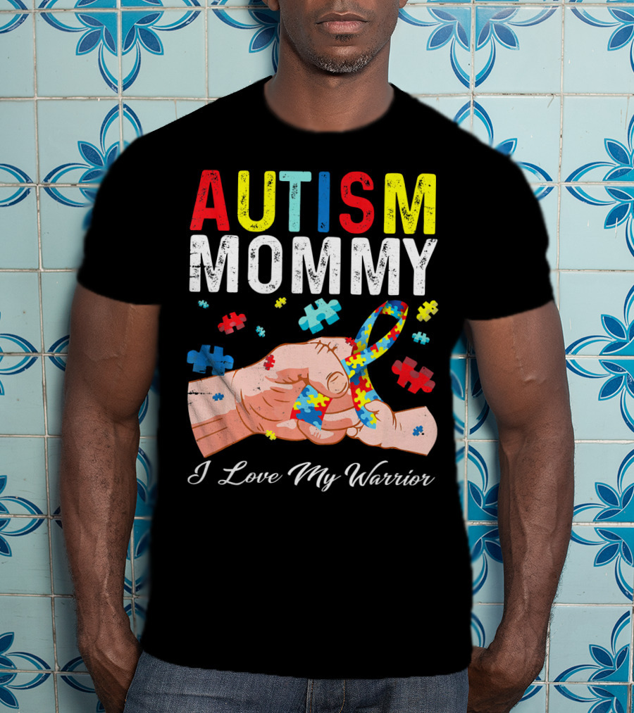 Autism Mommy I Love My Warrior Puzzle T-Shirt