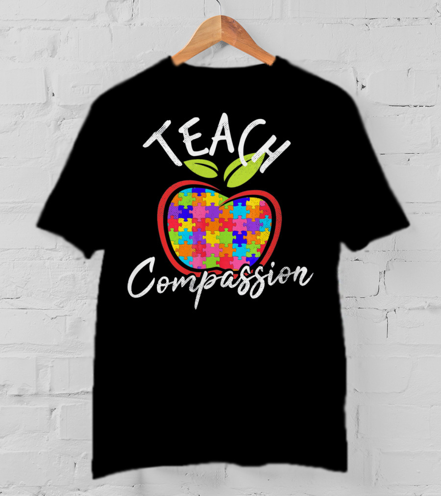 Autism Awareness Teach Compassion Puzzle Piece Apple T-Shirt