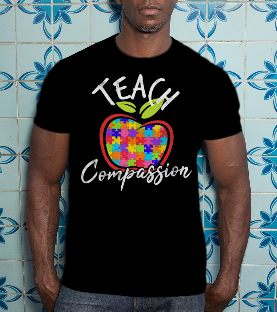 Autism Awareness Teach Compassion Puzzle Piece Apple T-Shirt