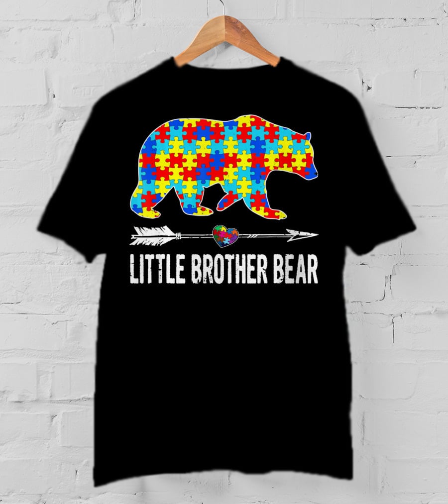 Proud Little Brother Bear Autism Awareness Puzzle T-Shirt