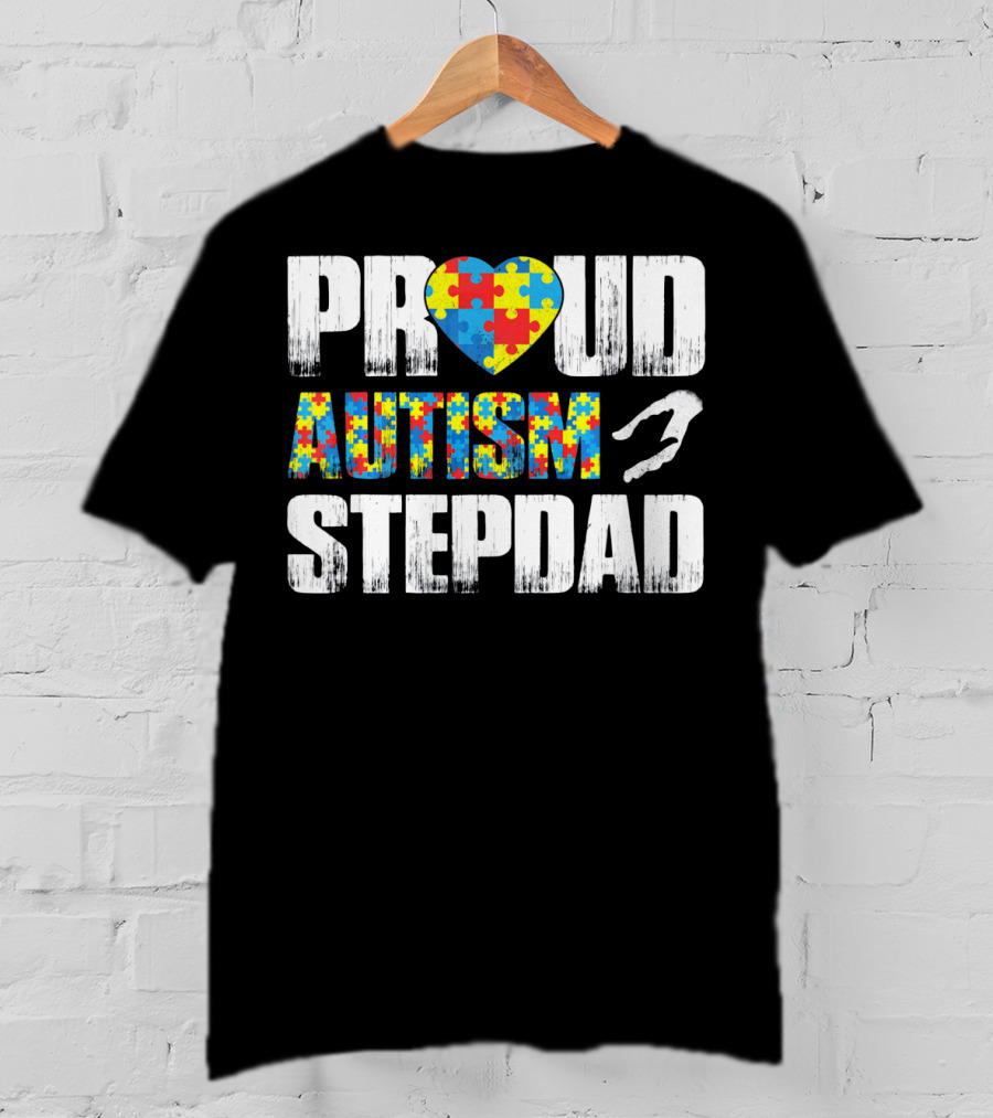 Proud Autism Stepdad Heart Puzzle T-Shirt