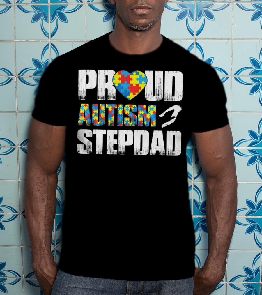 Proud Autism Stepdad Heart Puzzle T-Shirt